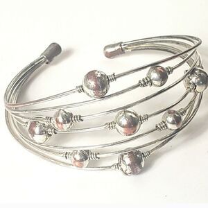 SILVER-TONE Metal Bead & Wire Cuff Bracelet